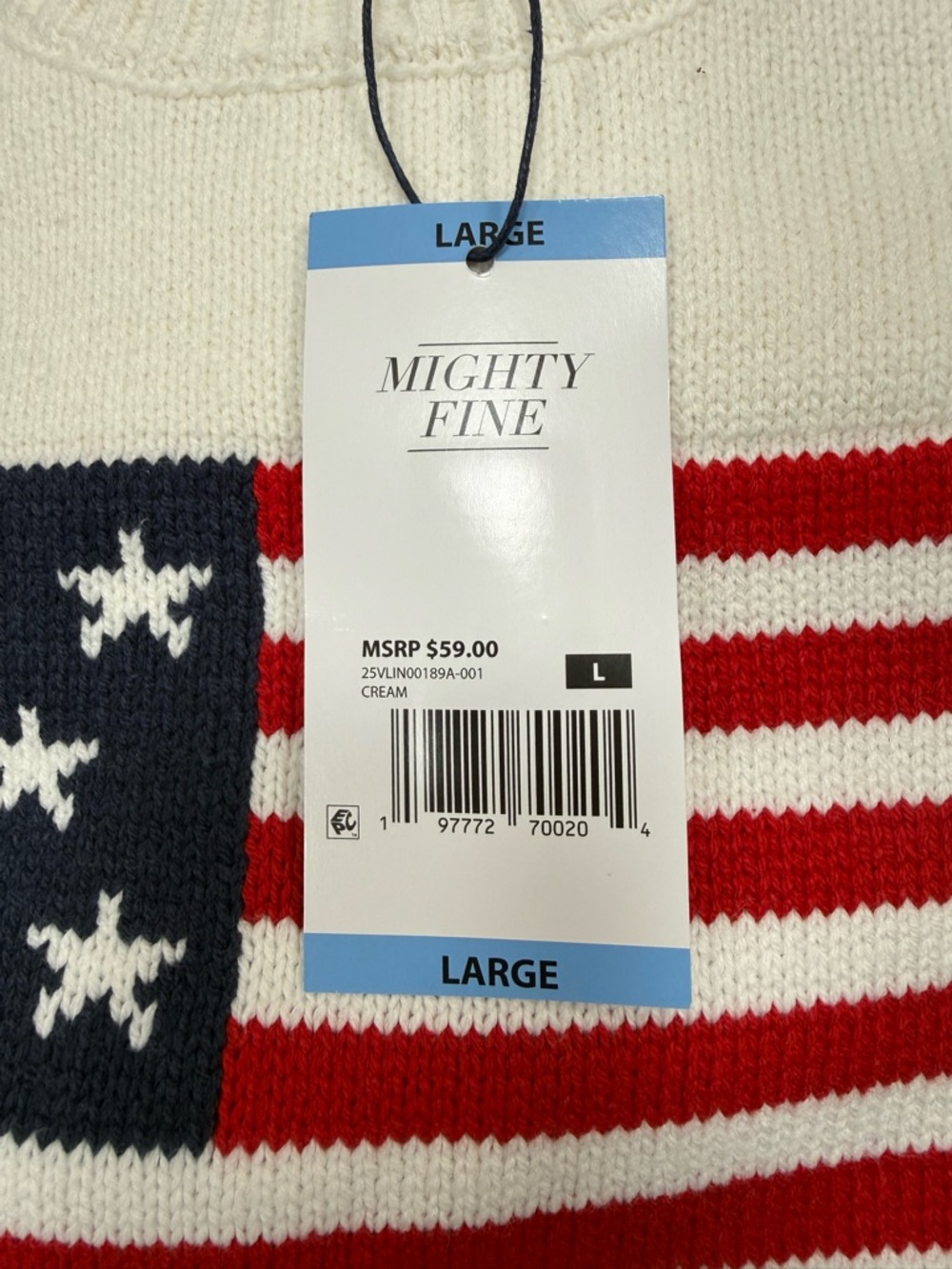 New w/ tags!Mighty Fine Red, White & Navy Knit Flag Sweater - Picture 5 of 5